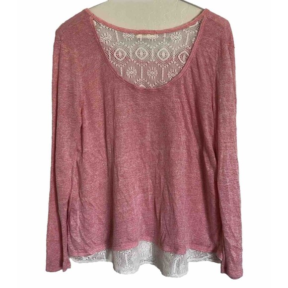 Faded Glory Heather Pink Crotchet / Lace Hem & Back Top XL - Picture 2 of 11